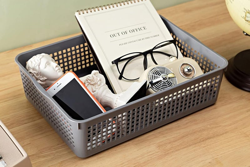 Eslite A4 Size Plastic Storage Basket,Desktop File Paper Letter Organizer Tray, 6-Packs (White+Grey) - Image 2